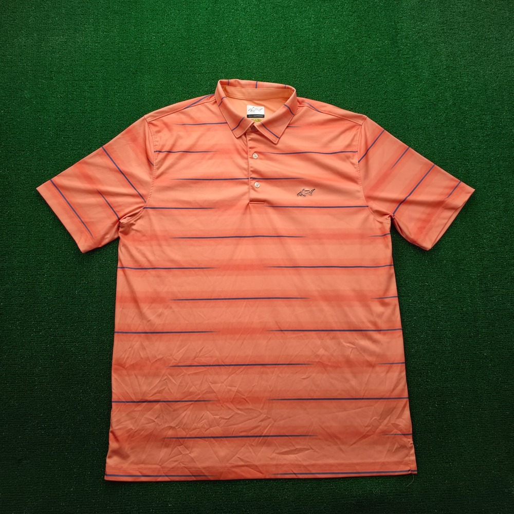 Greg Norman Play Dry Golf Performance Polo Shirt Mens Large Orange Striped